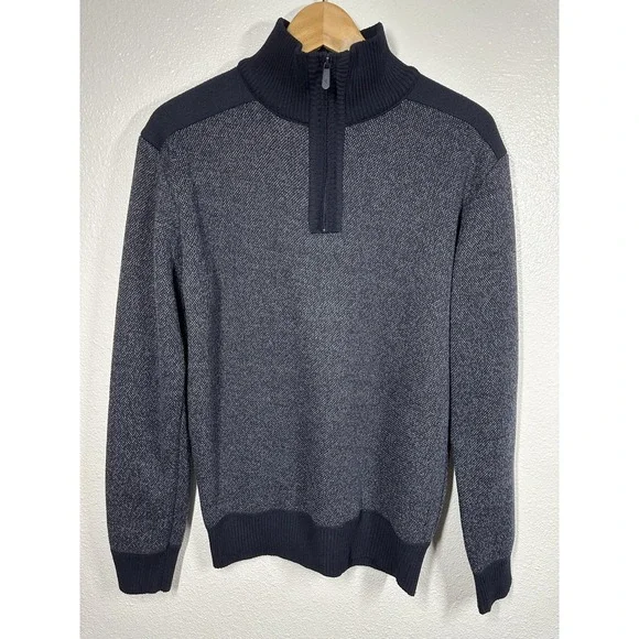 Scott James Sweater Mens Small Gray Quarter Zip Pullover Fleece Lined Warm Knit - Picture 1 of 7